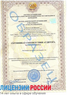 Образец сертификата соответствия аудитора №ST.RU.EXP.00006191-2 Пущино Сертификат ISO 50001